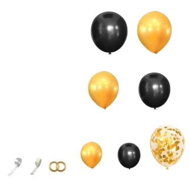 Imagem de Balão para Festas，Kit 110 Balões Preto + Cristal N°12 (Confete) + Dourado Metalizado Cromado - Balão Bexiga Para Festas e Aniversários(Balões Preto e Dourado)