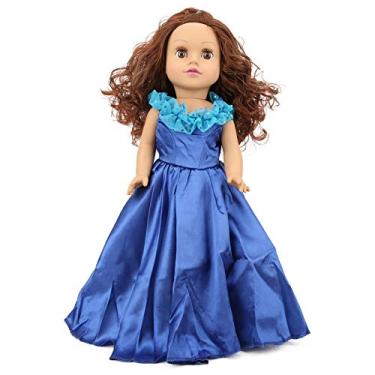 Imagem de SIWOTED 19in Reborn Boneca Cabelo Encaracolado Bebê Recém-nascido Menina Moda Criança Presente com Vestido de Princesa (Q18-575 Vestido longo azul cor de pele branca)