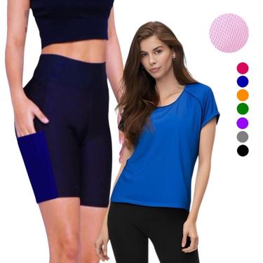 Imagem de Kit Conjunto Camiseta Blusinha DRY + Short Leg Legging COM BOLSOS Corrida Academia Fitness 636-Feminino