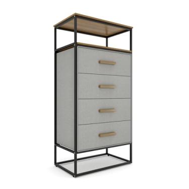 Imagem de tinge Cômoda de tecido premium Zana – estrutura de metal forte, 4 gavetas espaçosas à prova de queda e prateleira superior de madeira resistente – solução de armazenamento premium, elegante e durável