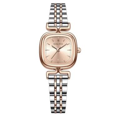 Imagem de HUNRUY Relógios femininos vintage mostrador romano caixa quadrada prata relógio impermeável, Prata, ouro rosa, Luxuoso
