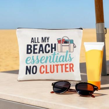 Imagem de All My Beach Bolsa de maquiagem essencial para mulheres e homens, bolsas de cosméticos de lona de praia com zíper, bolsa organizadora de viagem portátil para kit de sobrevivência, bolsa de presente de