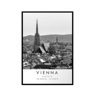 Imagem de Pôster de viagem preto e branco impressão paisagem da cidade do mundo pintura em tela Viena imagem de arte de parede decoração de casa (16 x 24 polegadas (40 x 60 cm), moldura para fotos)