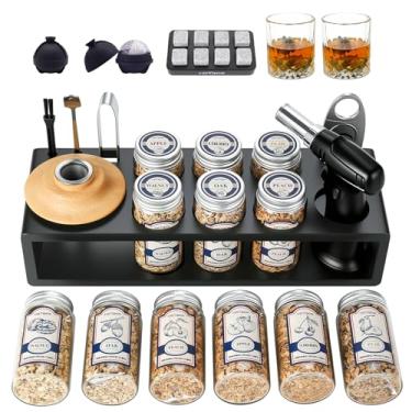 Imagem de HMYBAR® Kit de Fumador de Uísque 26 Peças com Tocha | Infusor e Fumador de Coquetéis | Fumador para Old Fashioned | Presente para Pai e Marido | Suporte Bambu Preto (Sem Butano)