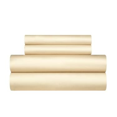 Imagem de YASMENG Conjunto de capa de edredom de cetim 100% algodão de fibra longa creme, tamanho Queen, 3 peças, luxuoso, 600 fios, algodão puro, orgânico, durável, qualidade hoteleira, macio, sedoso, macio