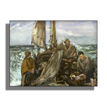 Imagem de OKRA Manet Canvas Wall Art - The Toilers of The Sea Home Decor - Impressionismo - Pintura a óleo de paisagem - Adequado para banheiros, quartos e cozinhas. Sem moldura. 12 x 16 pol/30 x 40 cm