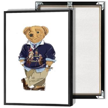 Imagem de Urso de pelúcia engraçado arte de parede em tela urso na moda em uma camisa pólo pôster minimalista animal revista imagens impressões pintura para casa quarto dormitório apartamento decoração de