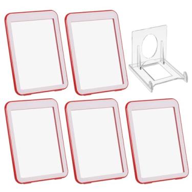 Imagem de PATIKIL Porta-crachá com janelas de dupla face, 5 peças de capa protetora para cartão de identificação, porta-chaves, estojo rígido vertical com suporte de exibição para licenças de crédito de