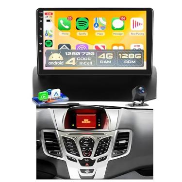 Imagem de Rádio estéreo automotivo 4 núcleos 4G + 128G Android 15 para Ford Fiesta 2009 – 2014, Rimoody Wireless Carplay Andorid, tela embutida de 22 cm, GPS WiFi, Bluetooth 5.0 FM/RDS EQ-32 SWC, câmera de
