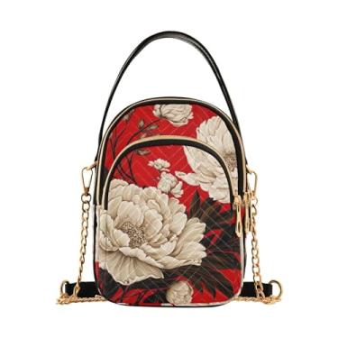 Imagem de Bolsa tiracolo feminina Pizza on Blue, bolsa tiracolo com alça removível, bolsa de ombro pequena para mulheres, Floral com flores brancas e pretas - 1, One Size