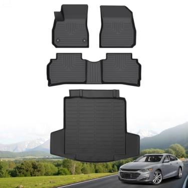 Imagem de Hutisya - Conjunto de tapetes de chão e forro de carga adequado para Chevrolet/Chevy Malibu 2016-2025 proteção contra todos os climas antiderrapante e durável TPE conjunto completo de forros