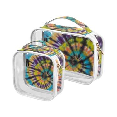 Imagem de GAIGEO Conjunto de bolsas de higiene pessoal transparentes desenhadas à mão, bolsa de turismo de viagem, bolsas de acessórios de viagem, pacote com 2, Redemoinho colorido retrô psicodélico tie dye