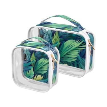 Imagem de GAIGEO Merry Christmas com sinos e bolachas conjunto de bolsas de cosméticos transparentes, bolsa de zíper transparente, bolsas de acessórios de viagem, pacote com 2, Verde tropical e azul em azul-10