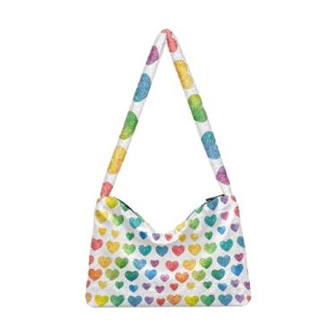 Imagem de Bolsa de ombro feminina girassóis amarelos vibrantes, bolsa de ombro com fecho de zíper, bolsa feminina para uso ao ar livre, Corações arco-íris em aquarela, One Size