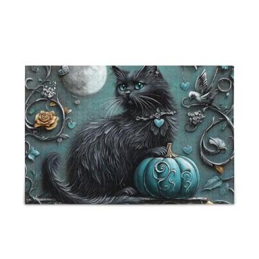 Imagem de Quebra-cabeça de gato 3D preto verde 1000 peças, composto de papel e madeira, quebra-cabeças exclusivos para adultos com suporte de letras