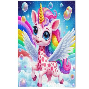 Imagem de Quebra-cabeças de desenho animado de unicórnio colorido fofo 1000 peças adultos família elefantes brancos presentes arte prima jogo família decoração de casa, 1000 peças, 75 cm x 50 cm