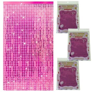Imagem de Kit 3 Pçs Cortina Shimmer Metalizada Quadradinha 1x2m Painel Decorativo Para Festa Aniversários (Pink)