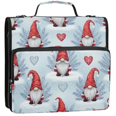 Imagem de Gnomos, chapéus vermelhos, barbas cinzentas, organizador de fichário com zíper, 3 anéis, 3 anéis, bolsa de fichário para ensino médio com alça, vários bolsos, pasta grande, 34,5 x 31,5 x 9 cm