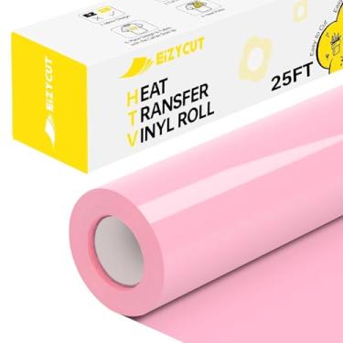 Imagem de Vinil de transferência de calor HTV rosa - Eizycut 30,5 cm x 25FT fácil de cortar e remover ervas daninhas ferro rosa em rolo de vinil para camisetas, tecidos e projetos DIY, HTV durável compatível