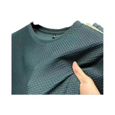 Imagem de Camiseta Masculina De Seda Gelada De Bambu Manga Curta Verão Cor Pura 