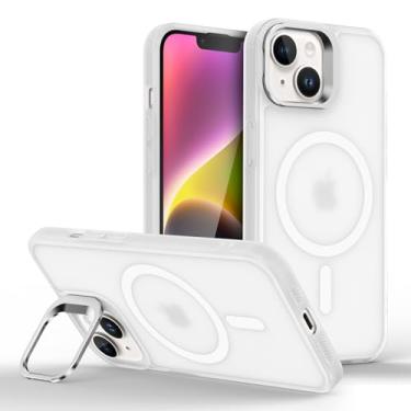 Imagem de Capinha Capa Case tecnológica Premium Para iPhone 14 de 6,1 Polegadas - Anti impacto e proteção para câmeras com suporte retrátil e acabamento Micro-Mate Fosco que repele marca de dedos