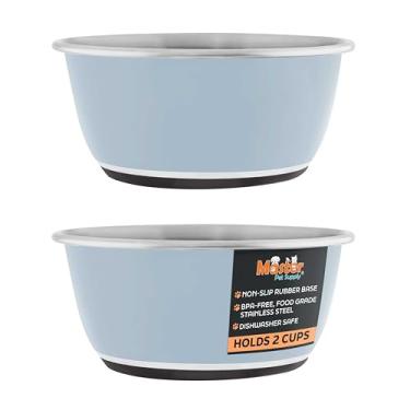 Imagem de Master Pet Supply Conjunto de 2 tigelas para cães de aço inoxidável (473 g cada) com base de borracha antiderrapante - azul geleira - tigela básica de comida para cães e gatos pequenos, médios e