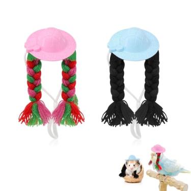 Imagem de WishLotus 2 peças mini chapéus para galinhas e pequenos animais de estimação, chapéu engraçado para animais de estimação pequenos com tranças chapéus de galinha ajustáveis para galinha, papagaio