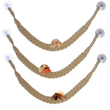 Imagem de kathson Brinquedos de escalada de caranguejo eremita, escada de corda de escalada de caranguejo eremita com ventosa de 10 ganchos, acessórios de terrário para lagartos, cobras, lagartixas (3 peças