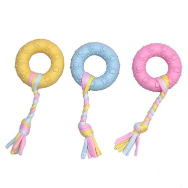 Imagem de Brinquedo Dental Mordedor Puxador para Cachorros Cães Pequenos Porte Pet Anti-Stress Resistente Osso Donut Rugby (Donut KIT)