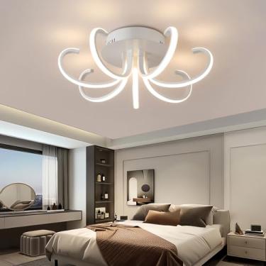 Imagem de Luminária de teto LED 38W dimerizável para sala de estar com controle remoto, design moderno e minimalista, ideal para quarto, cozinha, com base em metal e acrílico. Luminária semi-embutida