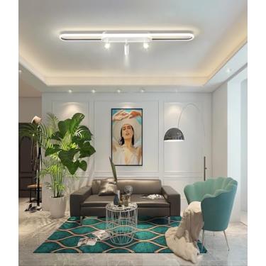 Imagem de Luminária pendente moderna com intensidade ajustável (altura regulável), holofotes LED e controle remoto para iluminação de teto em cozinhas, salas de jantar e salas de estar (branca, B120CM