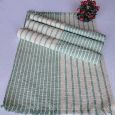 Imagem de Jogo Americano Natal 4 Peças Algodão Artesanal Tear Manual - Mesa Posta Rústica Elegante (Listrado Verde agua)