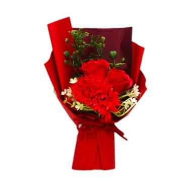 Imagem de Ｂｅｓｇａ Buquês de sabonete decorativos com cravos perfumados artificiais, sabonete floral para o Dia de ação de Graças, aniversário, Natal e meninas, Vermelho