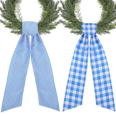 Imagem de PartyforU Faixa de guirlanda xadrez azul – 2 faixas listradas para chá de bebê, guirlandas de 152 cm para porta, janela, parede, decoração de casa, ambientes internos e externos