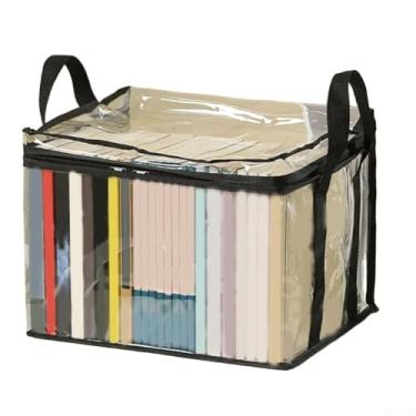 Imagem de Caixa de armazenamento de livros para sala de aula, transparente à prova d'água, caixa de organização e armazenamento de livros domésticos, tamanho médio, preta.