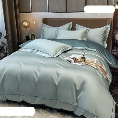 Imagem de Conjunto de cama de algodão de fibra longa, liso e agradável à pele, com capa de edredom para cama de casal, 1,5 m, conjunto de 4 peças.