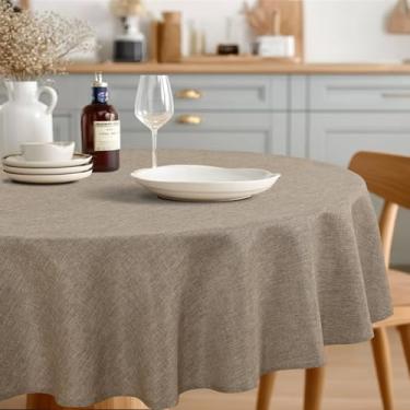 Imagem de JIUZHEN Toalhas de mesa redondas de linho sintético 137 cm, textura decorativa sem vincos, toalha de mesa redonda rústica para cozinha, jantar, festa, casamento, uso ao ar livre (137 polegadas redonda
