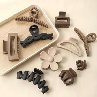 Imagem de Pacote com 10 grampos de cabelo para mulheres, retângulo quadrado e grampos de garra de flor para cabelos grossos, acessórios de cabelo antiderrapantes com vários estilos, cores neutras pacote variado