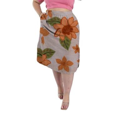 Imagem de Saia Midi Cintura Alta com Bolsos e Aberturas Laterais Estampada Visco