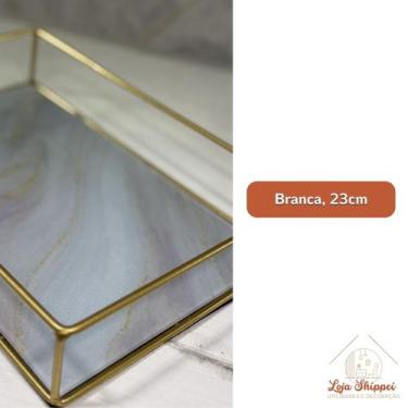 Imagem de Bandeja Decorativa Metal e Vidro Estilo Mármore Retangular Premium Per