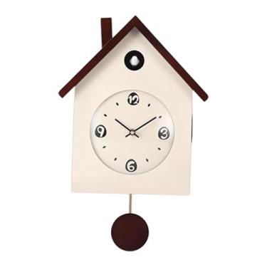 Imagem de FLCPJGV Relógio de parede de madeira com pêndulo e carrilhão, estilo cuco, ideal para berçário, sala de jantar, quarto, família e amigos em ocasiões, Bege