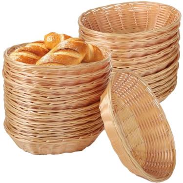 Imagem de 24 cestas ovais de plástico, cesta de frutas de vime, cestas de armazenamento de alimentos de vime, cestas de pão para servir, caixas leves de armazenamento de lanches, cestas vazias empilháveis para