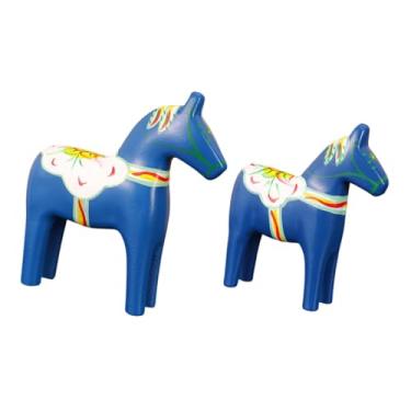 Imagem de Ioensy 2x Estátua de Cavalo Decoração para Casa Lembrança de Madeira Estatueta de Animal Ornamento de Mesa para Armário Sala de Estudo Estante de Livros, Azul