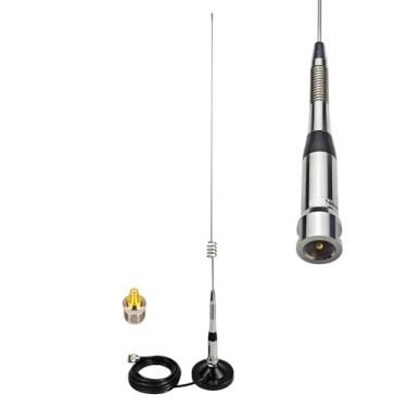 Imagem de Antena móvel de banda dupla 70 cm, 2 metros, VHF/UHF (136-174MHz 400-470MHz), suporte magnético com cabo de 4,9 m e conector PL259 para repetidor GMRS, rádio amador, carro, trailer, caminhão, veículo