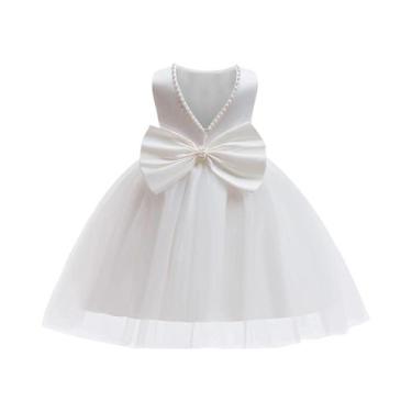Imagem de Vestido De Princesa Em Tule Branco Com Pérolas Para Meninas, Festa De 