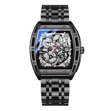 Imagem de JewelryWe Relógios masculinos esqueleto: relógio de pulso masculino com mostrador de aço inoxidável destacável analógico de quartzo Tonneau ponteiros luminosos 3 ATM à prova d'água negócios casual