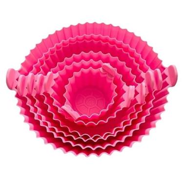 Imagem de Kit 6 Formas de Silicone para Air Fryer | Forma para Fritadeira Elétrica Antiaderente | Acessórios Reutilizáveis Resistentes ao Calor 220 °C(rosa-KIT 1)