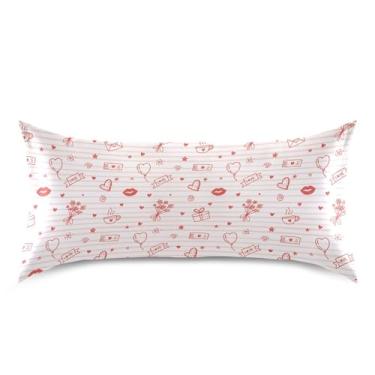 Imagem de Wassud Fronha de cetim listrada para o dia dos namorados vermelho coral para cabelo e pele fronhas de seda lisa king size capas de travesseiro respiráveis com fecho de envelope