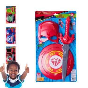 Imagem de Kit Fantasia Infantil Espada Escudo e Máscara Heróis Homem-aranha Capi