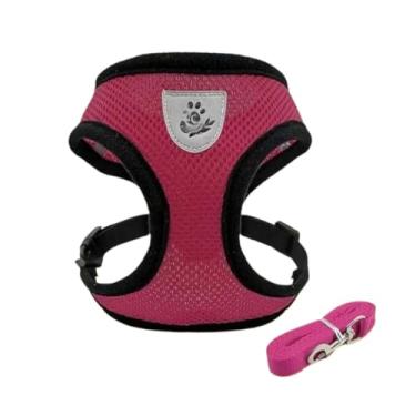 Imagem de Coleira Peitoral Com Guia para Cães E Gatos Colete Respirável Regulável (Pink com preto,G)